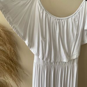 Ruffle off the shoulder maxi dress with pockets